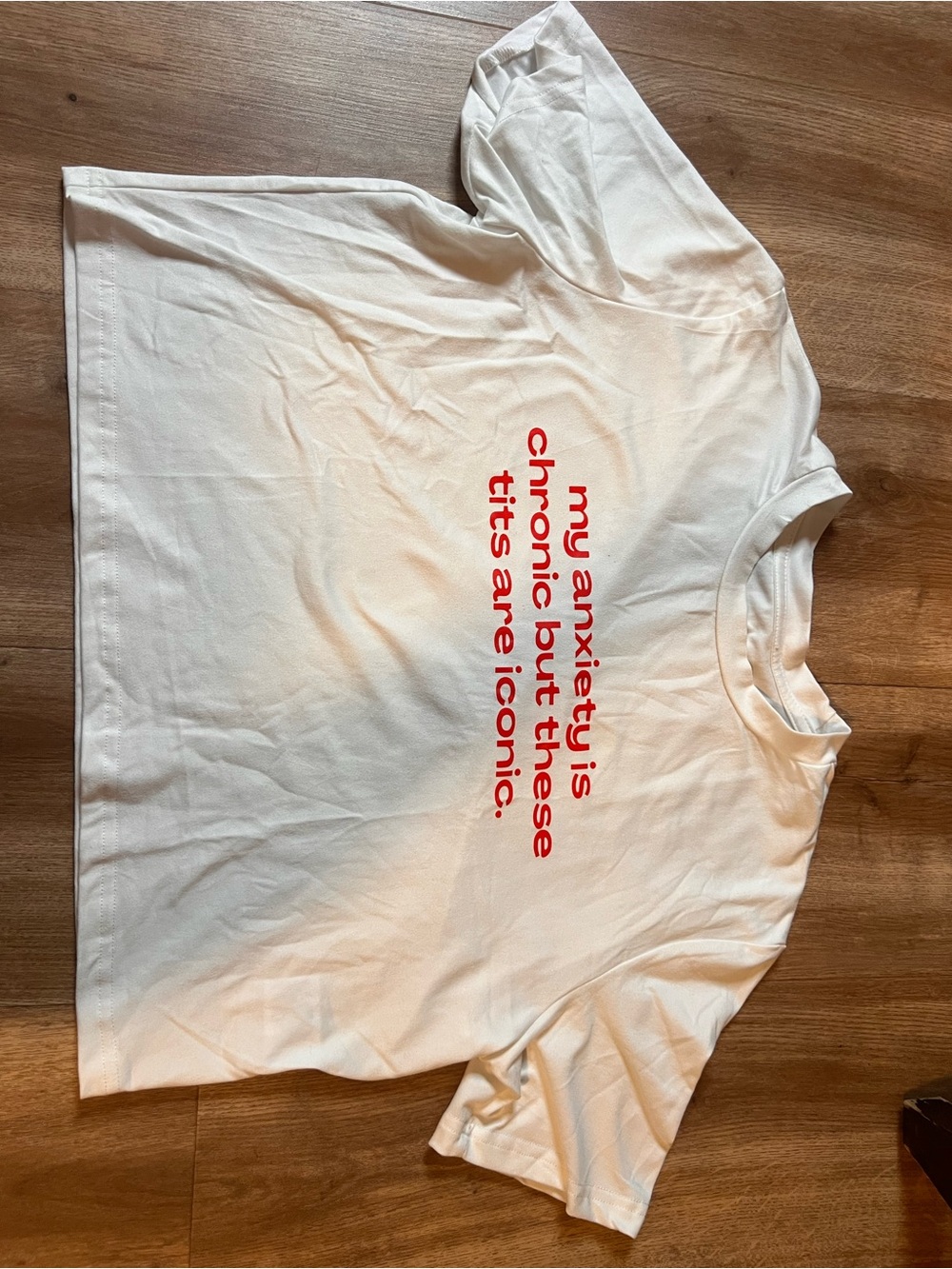 SHEIN White Short Sleeve Tee with Red Text Graphic